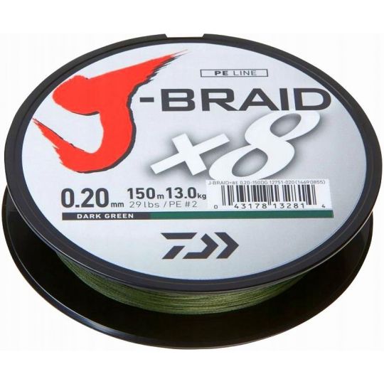 PLECIONKA DAIWA J-BRAID X8 0,20mm 150m DARK GREEN PLECIONKA DAIWA J-BRAID X8 0,20mm 150m DARK GREEN