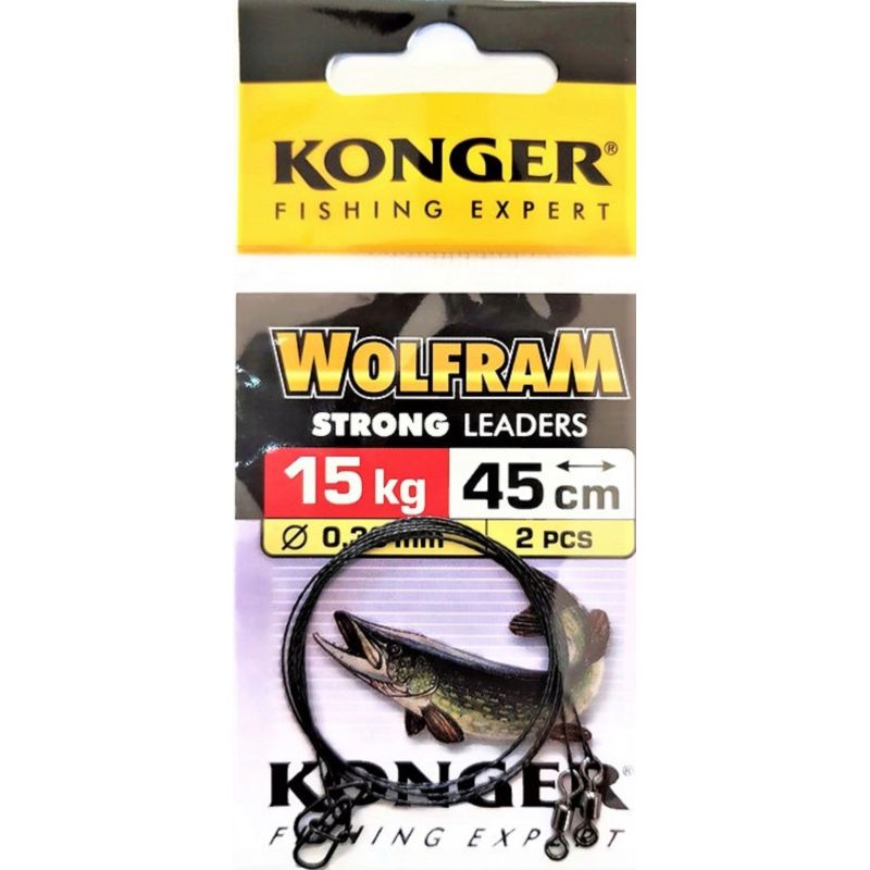 PRZYPON KONGER WOLFRAM STRONG 45cm 15kg 2szt
