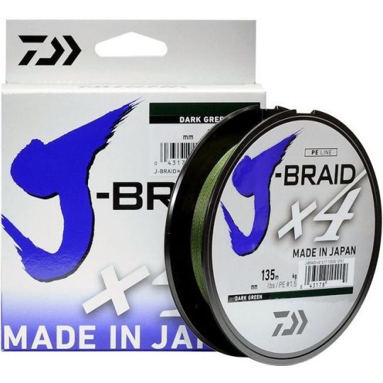 PLECIONKA DAIWA J-BRAID X4E 0,10mm 135m DARK GREEN PLECIONKA DAIWA J-BRAID X4E 0,10mm 135m DARK GREEN